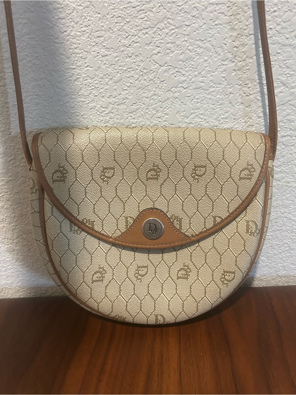 Christian Dior Honeycomb Cream and Tan Monogram Crossbody Bag